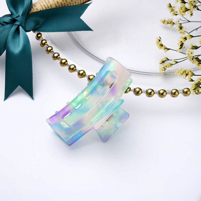 Wide Bar Rectangle Acetate Hair Claw - Blue