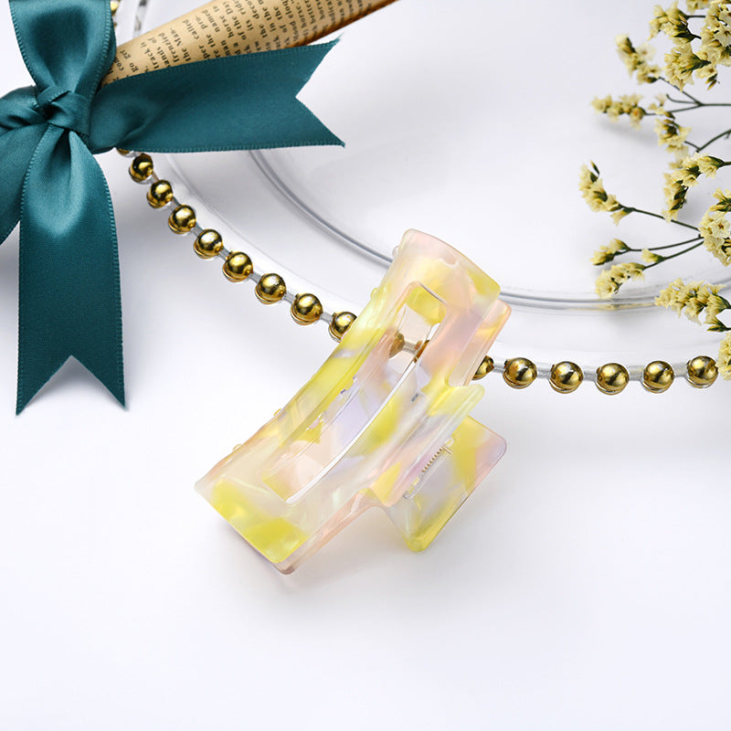 Wide Bar Rectangle Acetate Hair Claw - Yellow