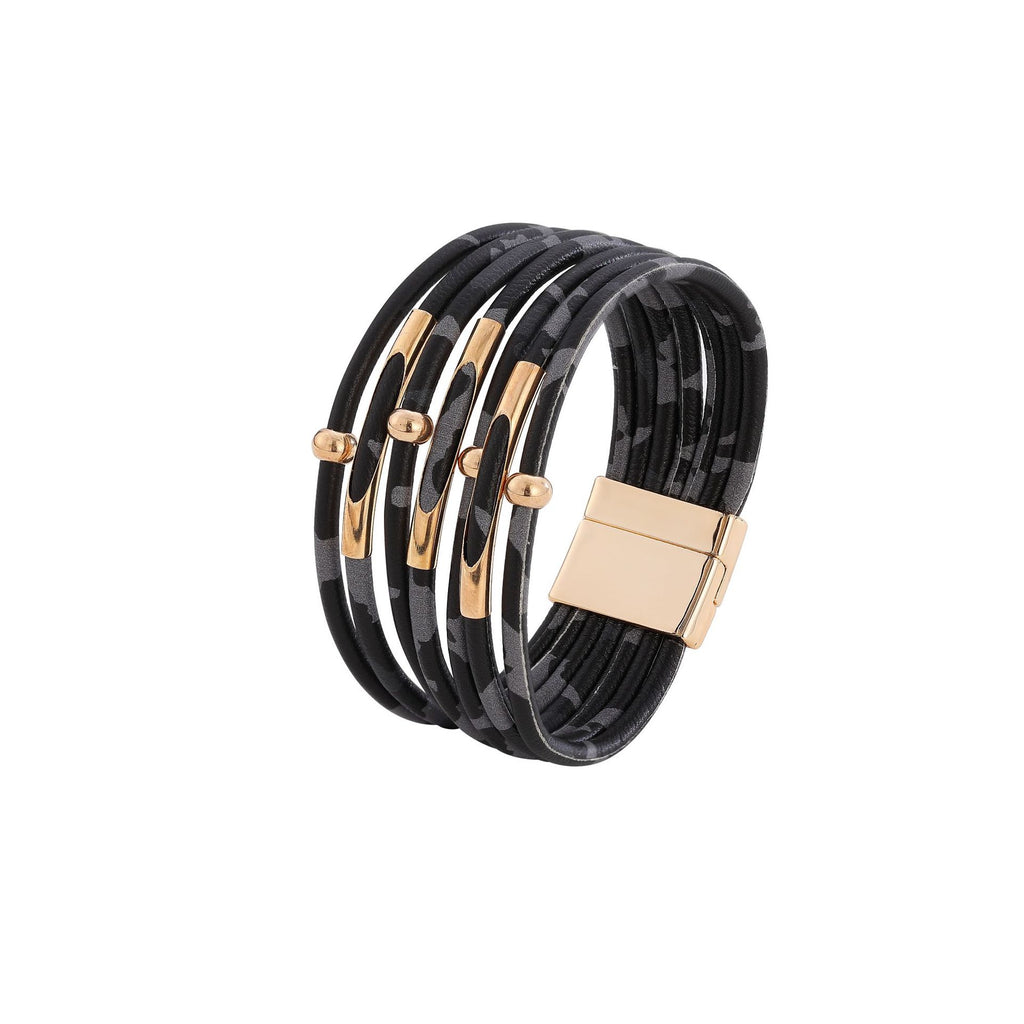 Leopard Print Multi Strand Magnetic Bracelet - Black
