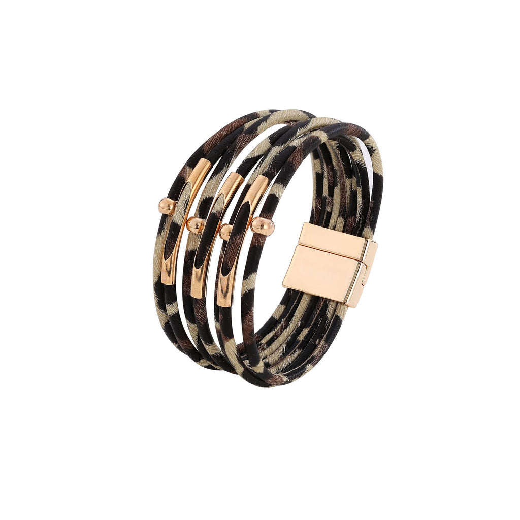 Leopard Print Multi Strand Magnetic Bracelet - Yellow