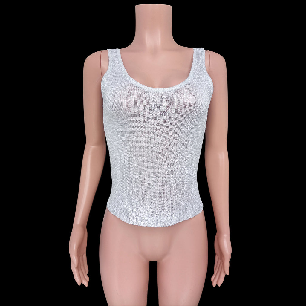Sheer Metallic Knit Tank Top - Silvery