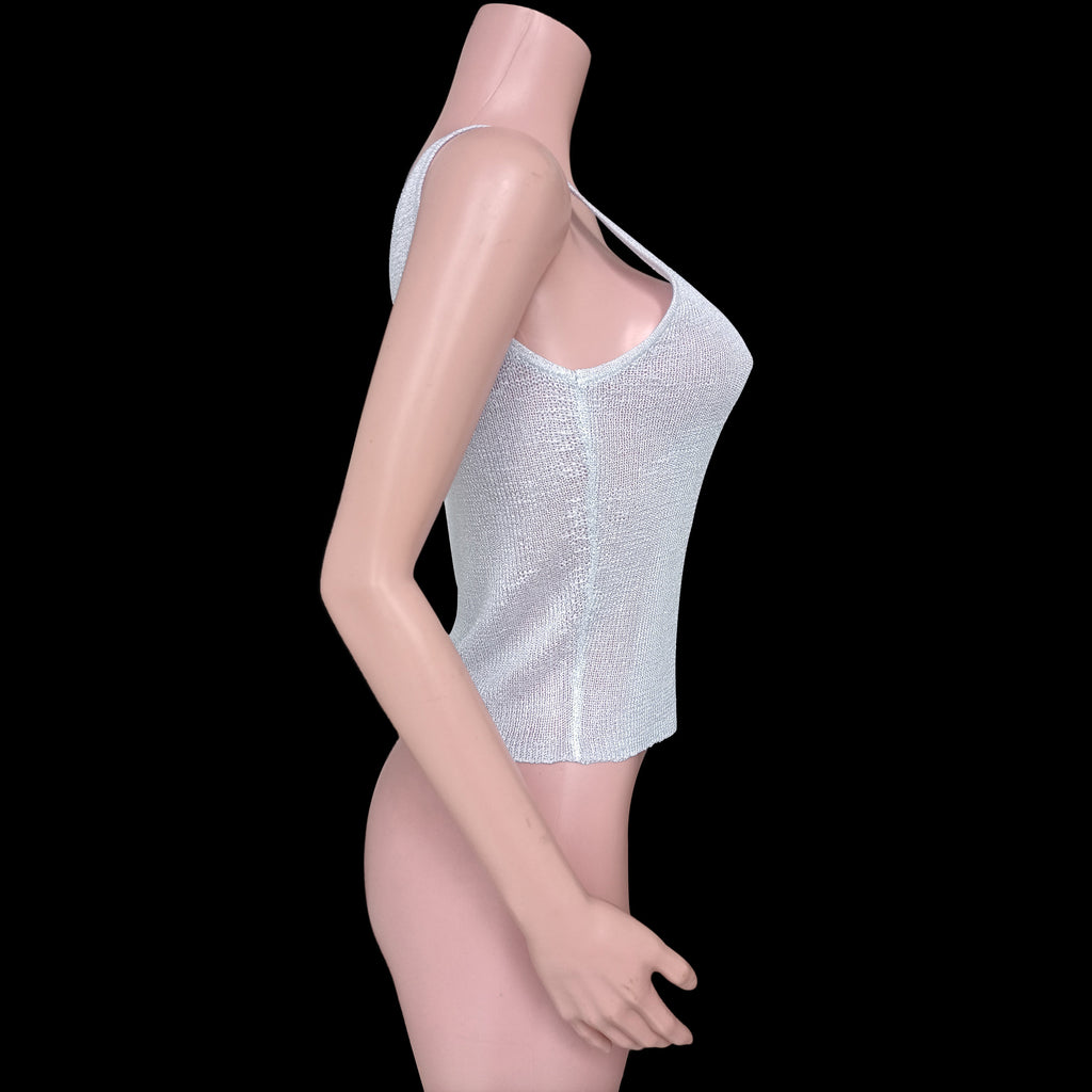 Sheer Metallic Knit Tank Top - Silvery - 1