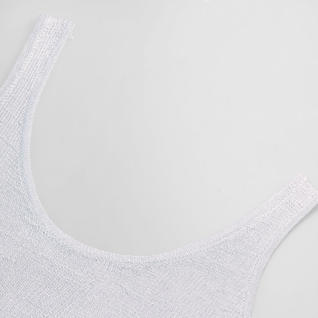 Sheer Metallic Knit Tank Top - Silvery - 2