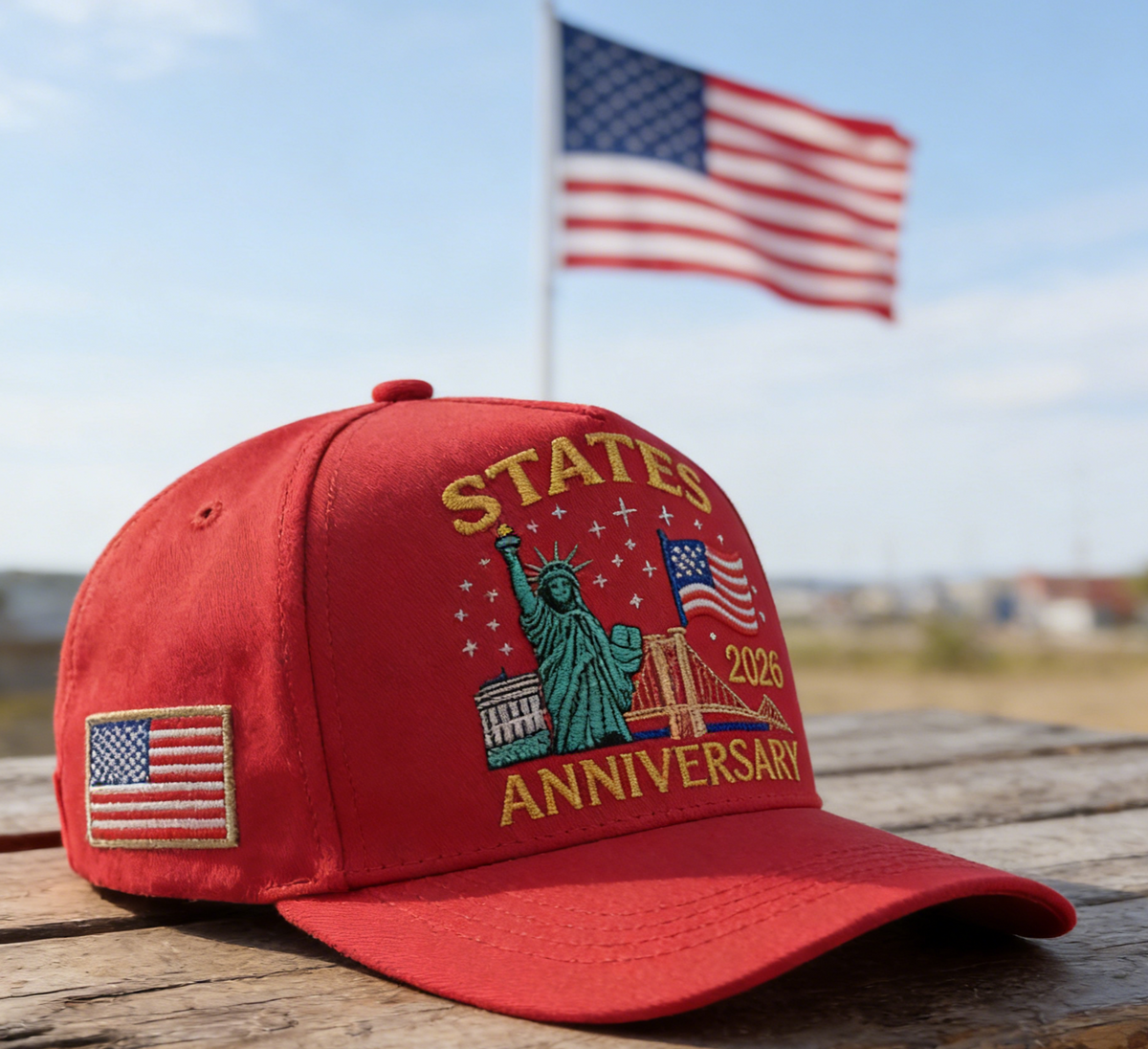 Liberty Skyline Embroidered Baseball Cap - Red - 2