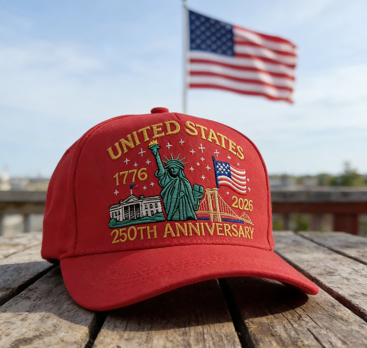 Liberty Skyline Embroidered Baseball Cap - Red - 3