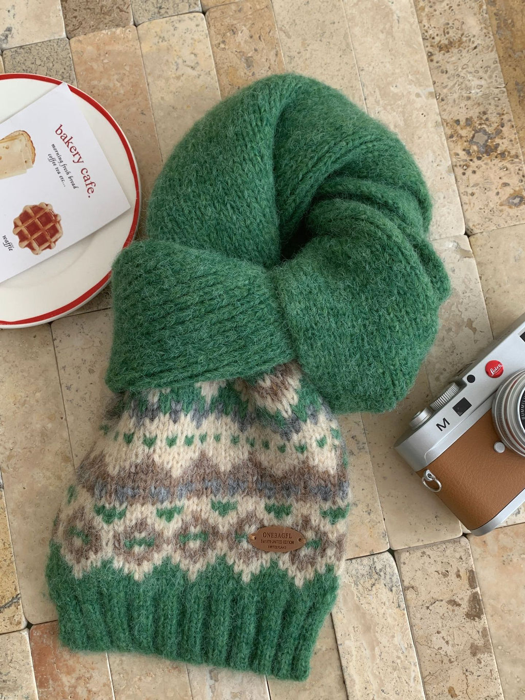 Fair Isle Knit Pull Through Scarf - Green