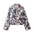 Geometric Print Cropped Padded Bomber Jacket - grey