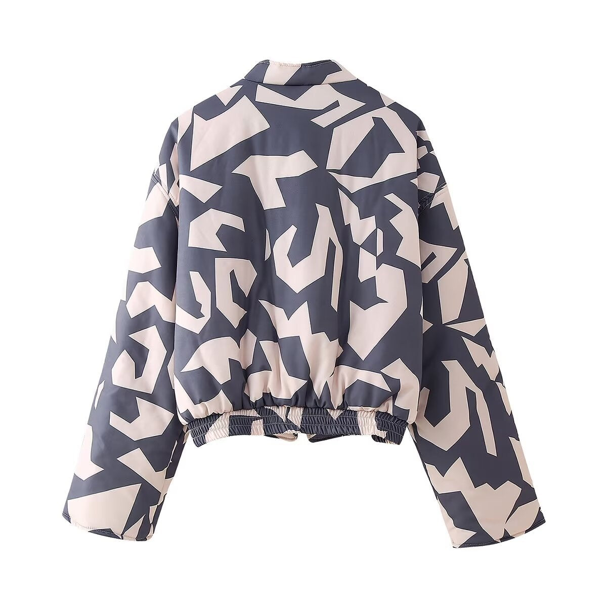 Geometric Print Cropped Padded Bomber Jacket - grey - 1