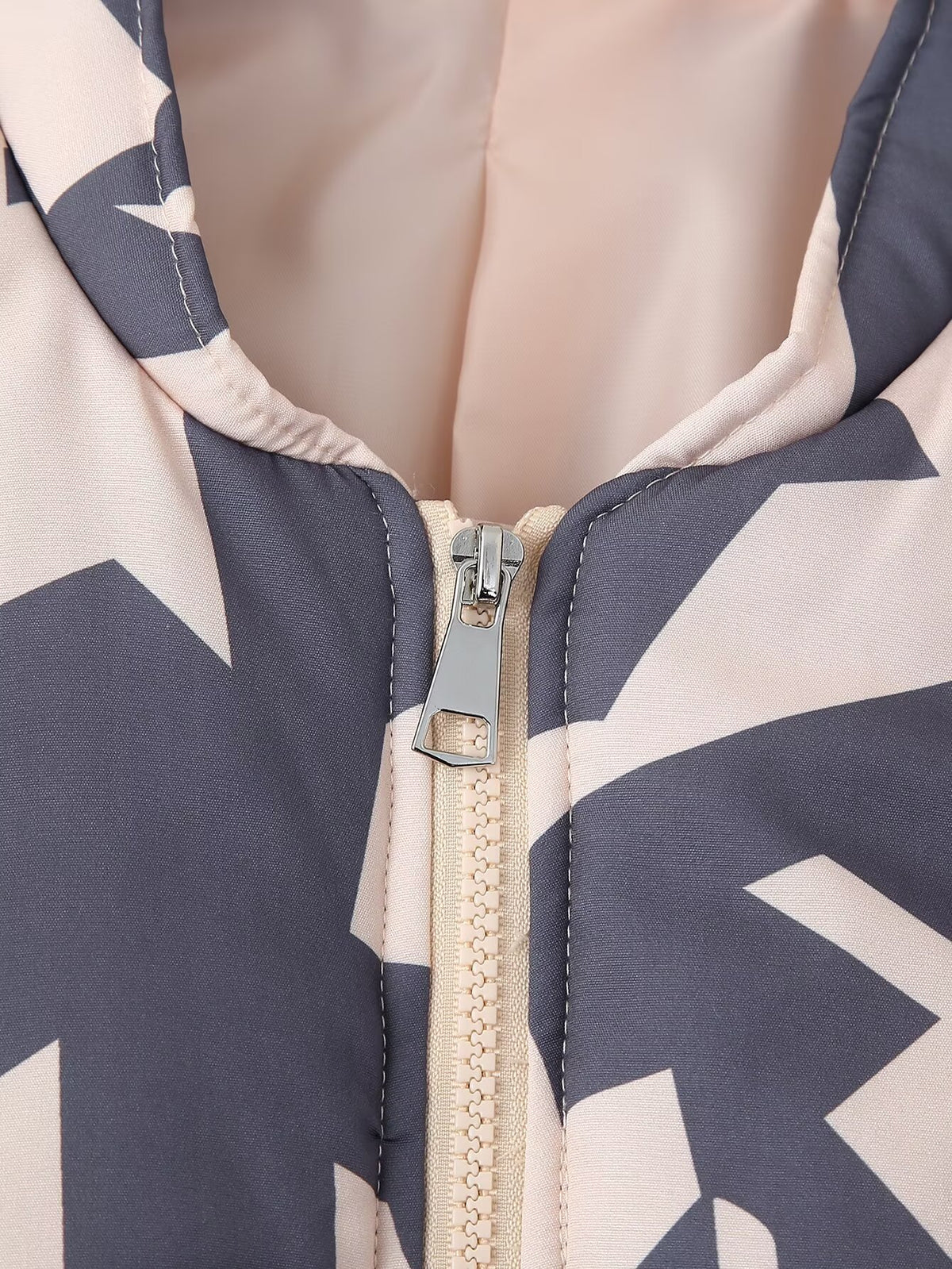 Geometric Print Cropped Padded Bomber Jacket - grey - 2