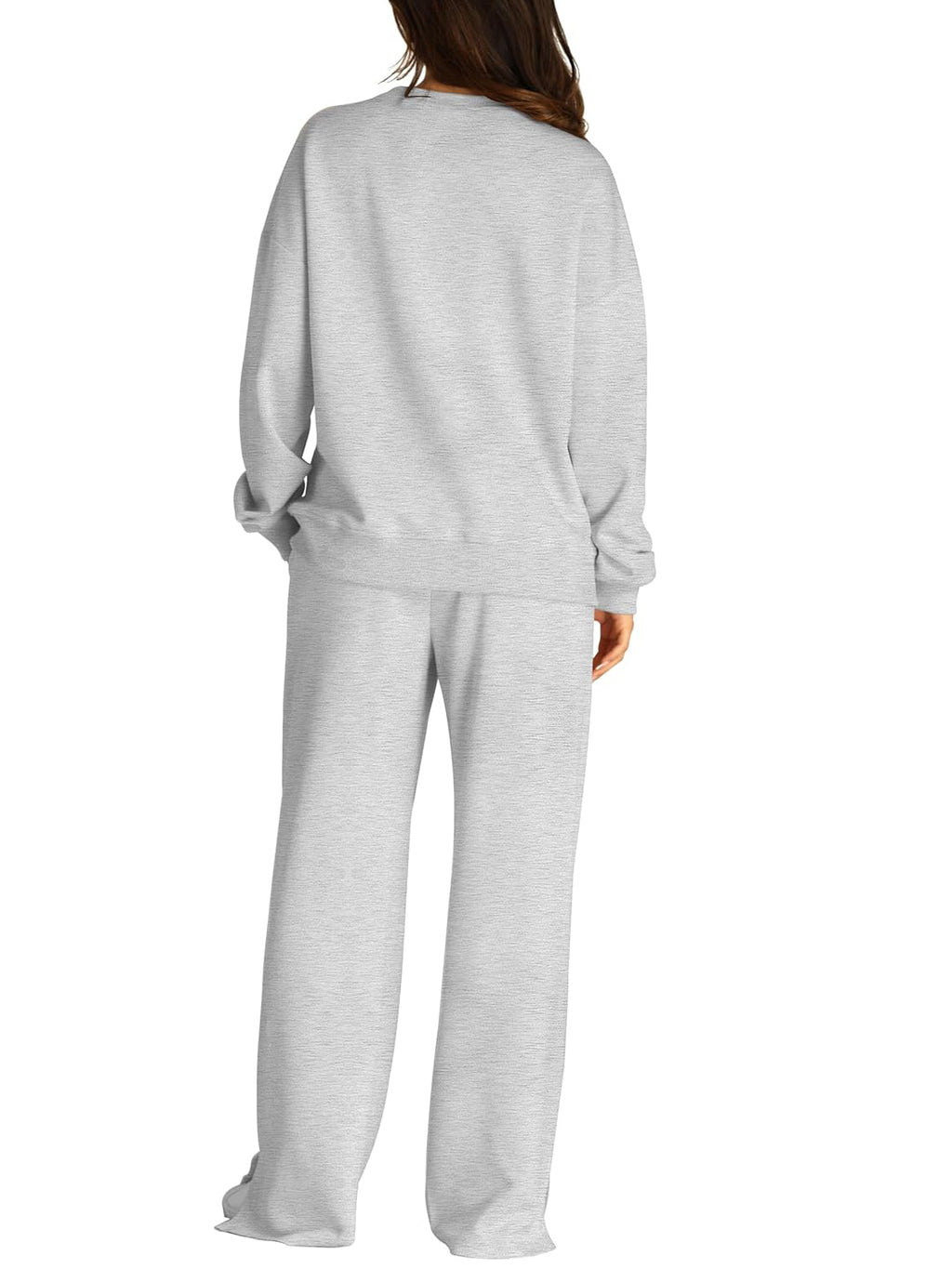 Crew Neck Sweatshirt And Wide Leg Pant Set - Ash - 2