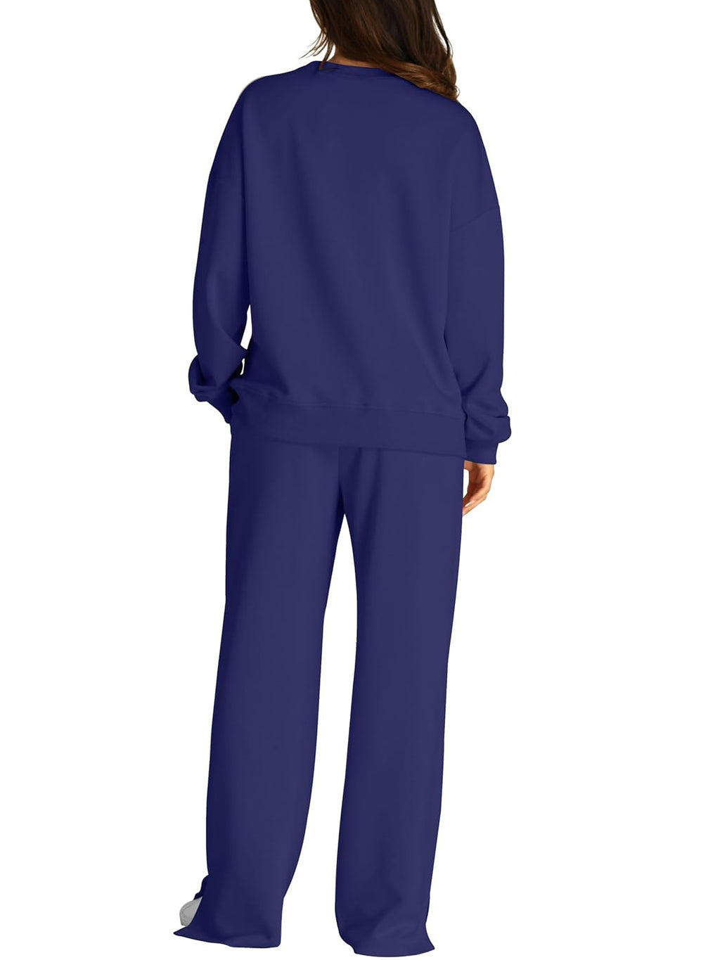 Crew Neck Sweatshirt And Wide Leg Pant Set - Darkblue - 2