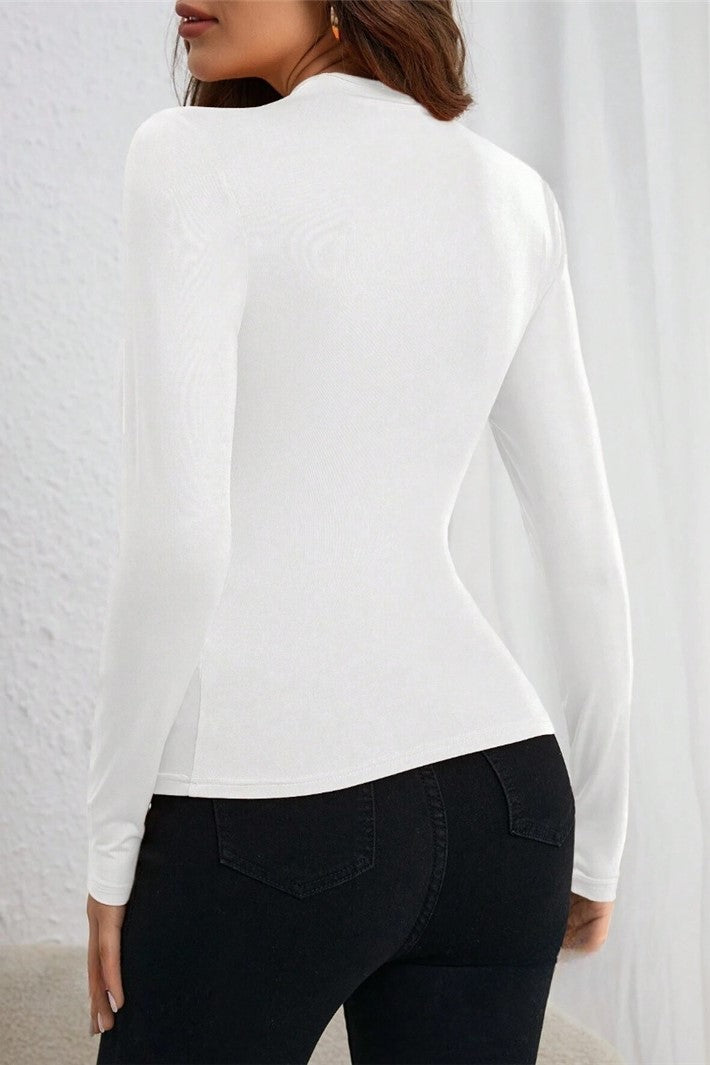 Ruched Wrap Front One Shoulder Top - White - 1
