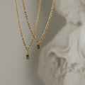 Baguette Stone Figaro Chain Necklace - Gold