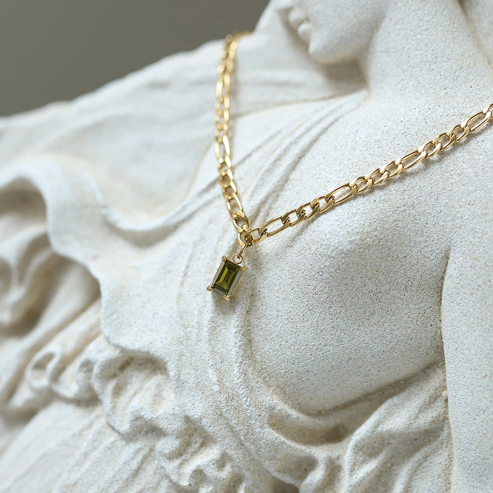 Baguette Stone Figaro Chain Necklace - Gold - 1