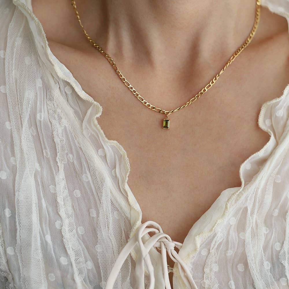 Baguette Stone Figaro Chain Necklace
