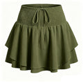 Smocked Waist Tiered Ruffle Skort - Green