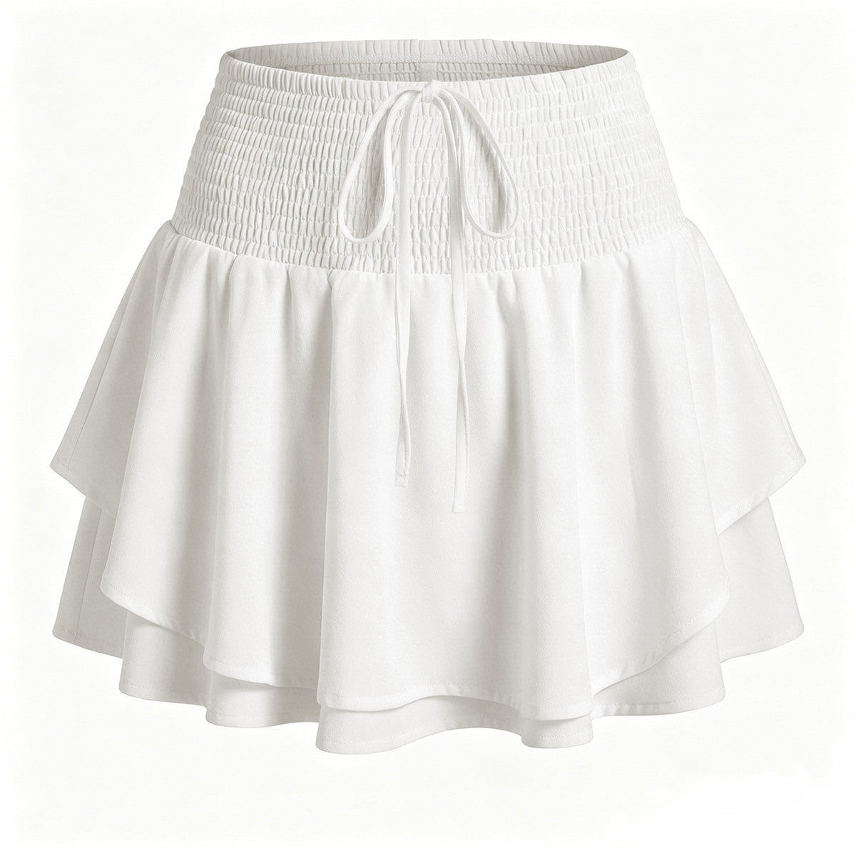 Smocked Waist Tiered Ruffle Skort - White