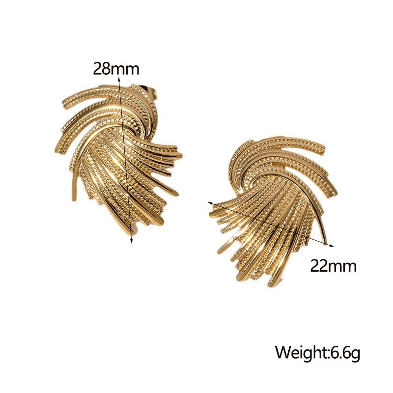 Textured Feather-Fan Statement Stud Earrings