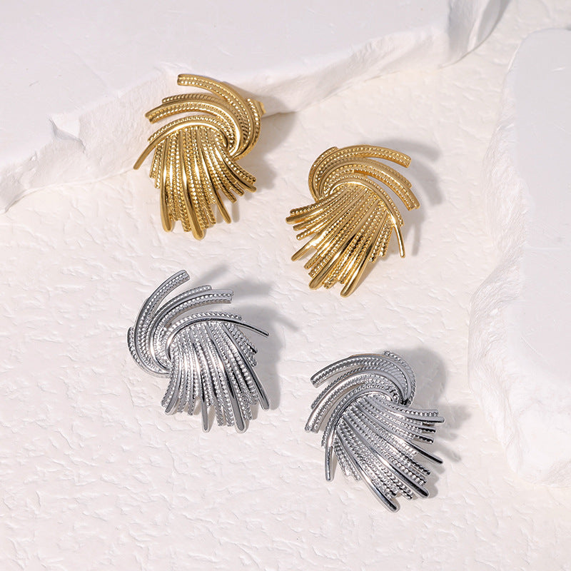 Textured Feather-Fan Statement Stud Earrings - view 2