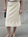 Lace Hem Silky Midi Slip Skirt - Champagne