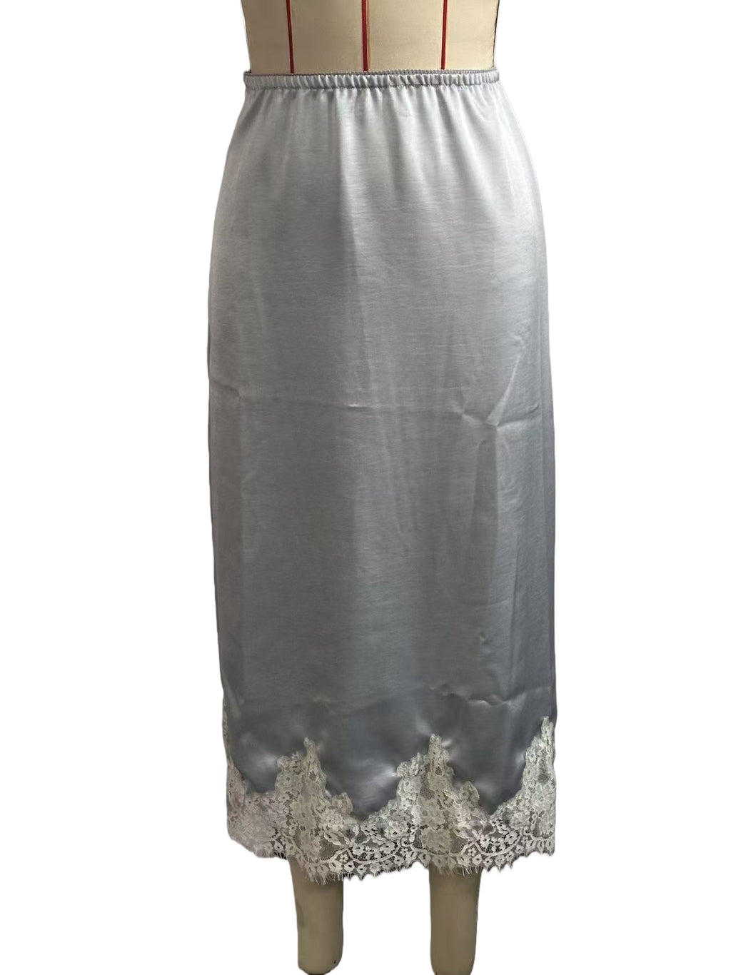 Lace Hem Silky Midi Slip Skirt