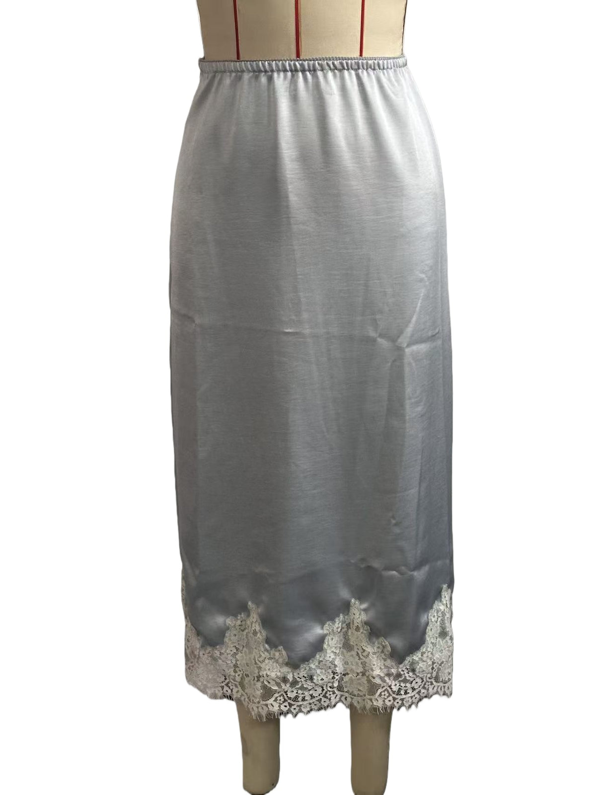 Lace Hem Silky Midi Slip Skirt