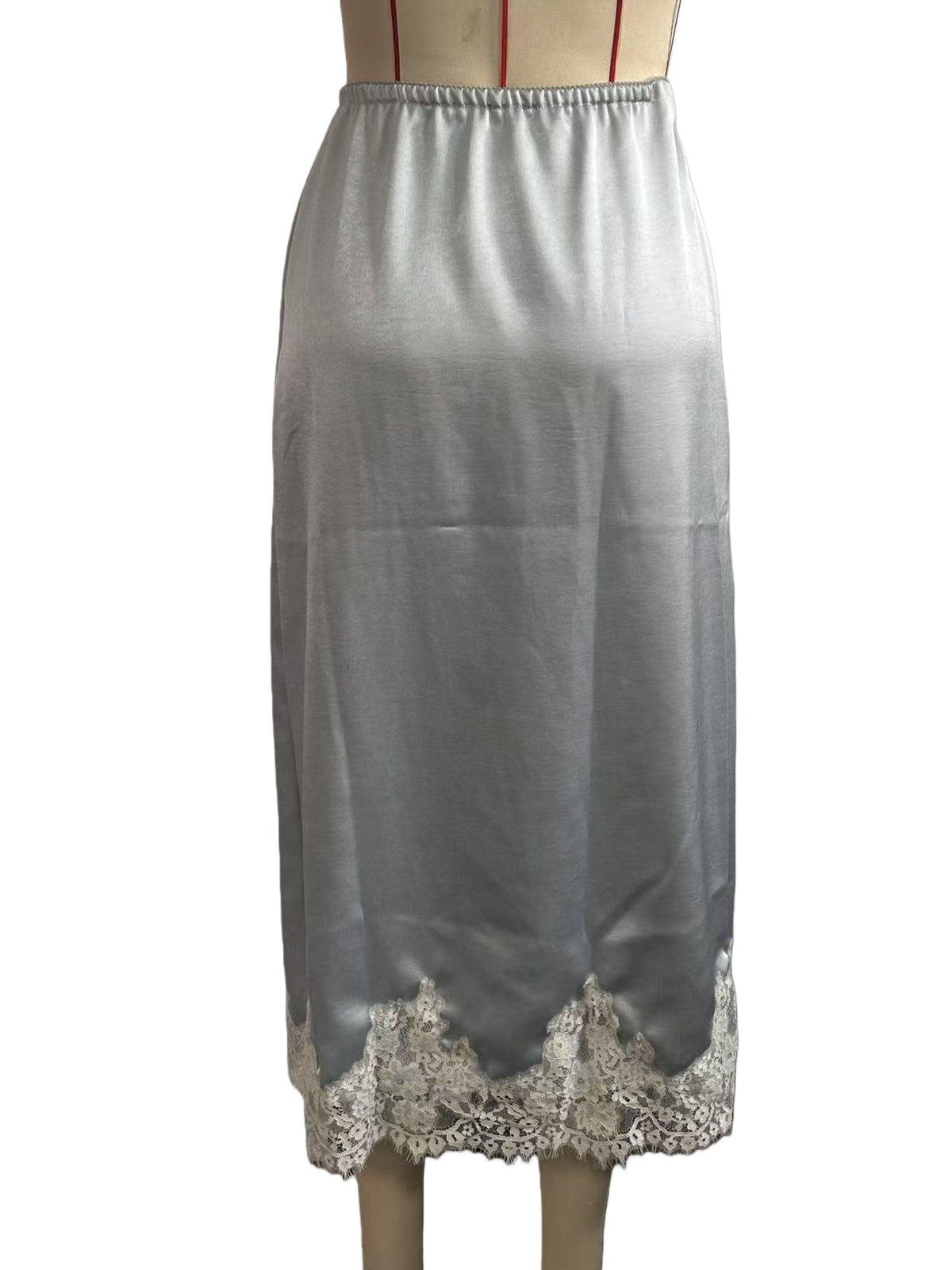 Lace Hem Silky Midi Slip Skirt - view 2