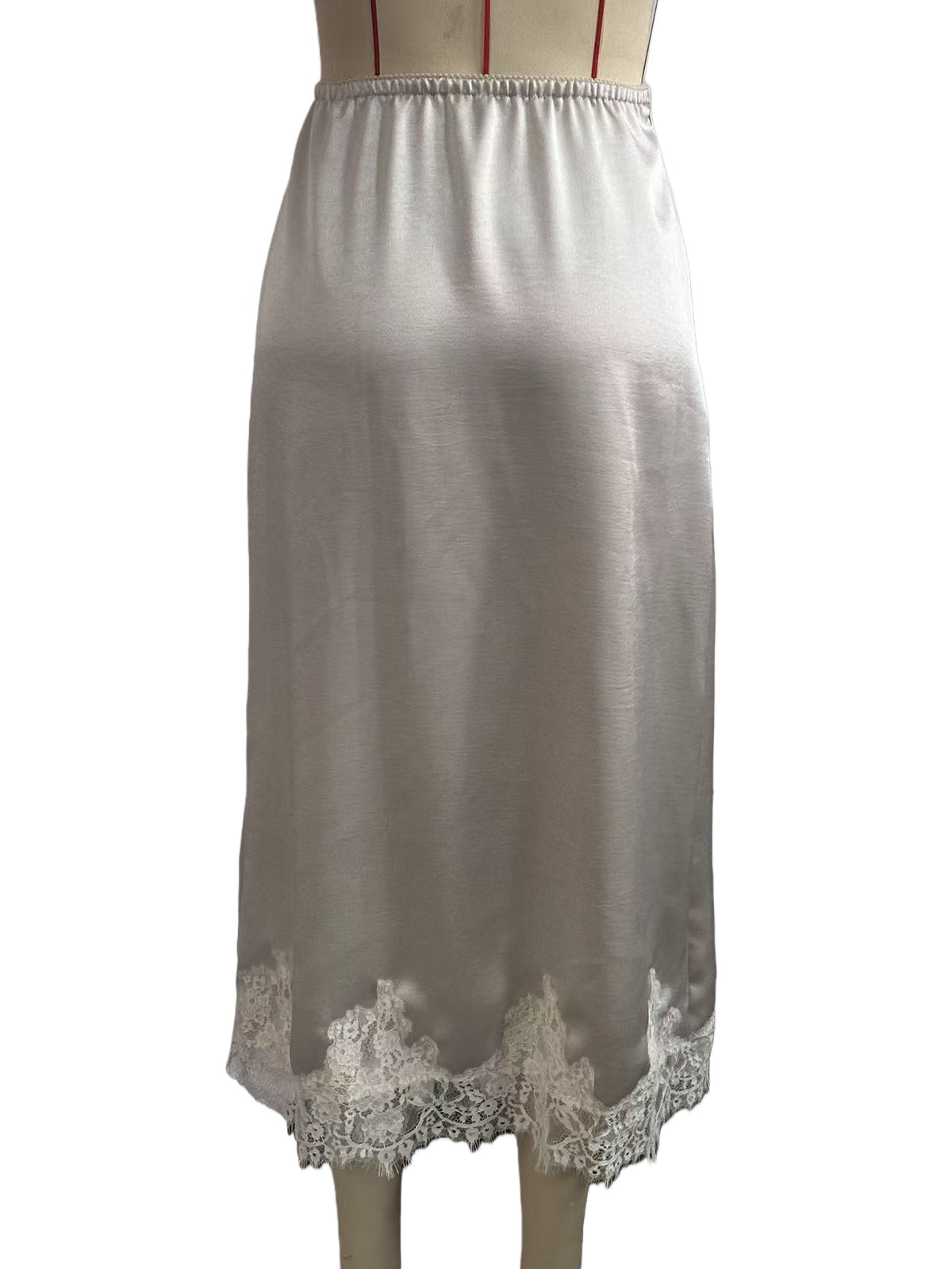 Lace Hem Silky Midi Slip Skirt - view 5