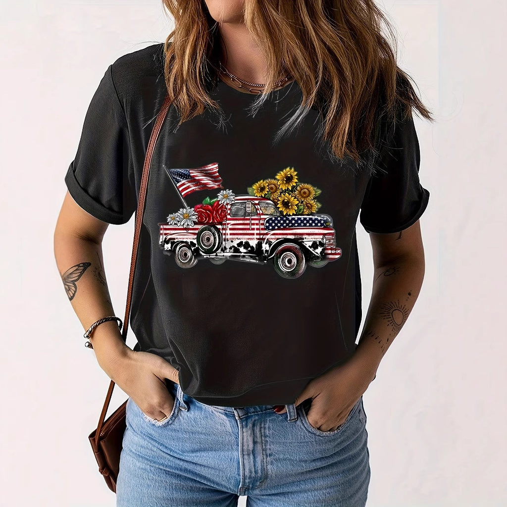 Americana Graphic Print Short Sleeve T-Shirt - Car