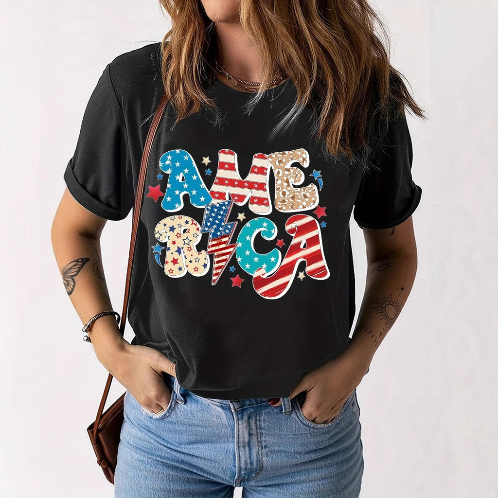 Americana Graphic Print Short Sleeve T-Shirt - Letter