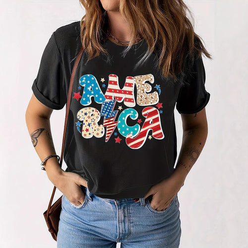 Americana Graphic Print Short Sleeve T-Shirt - Letter