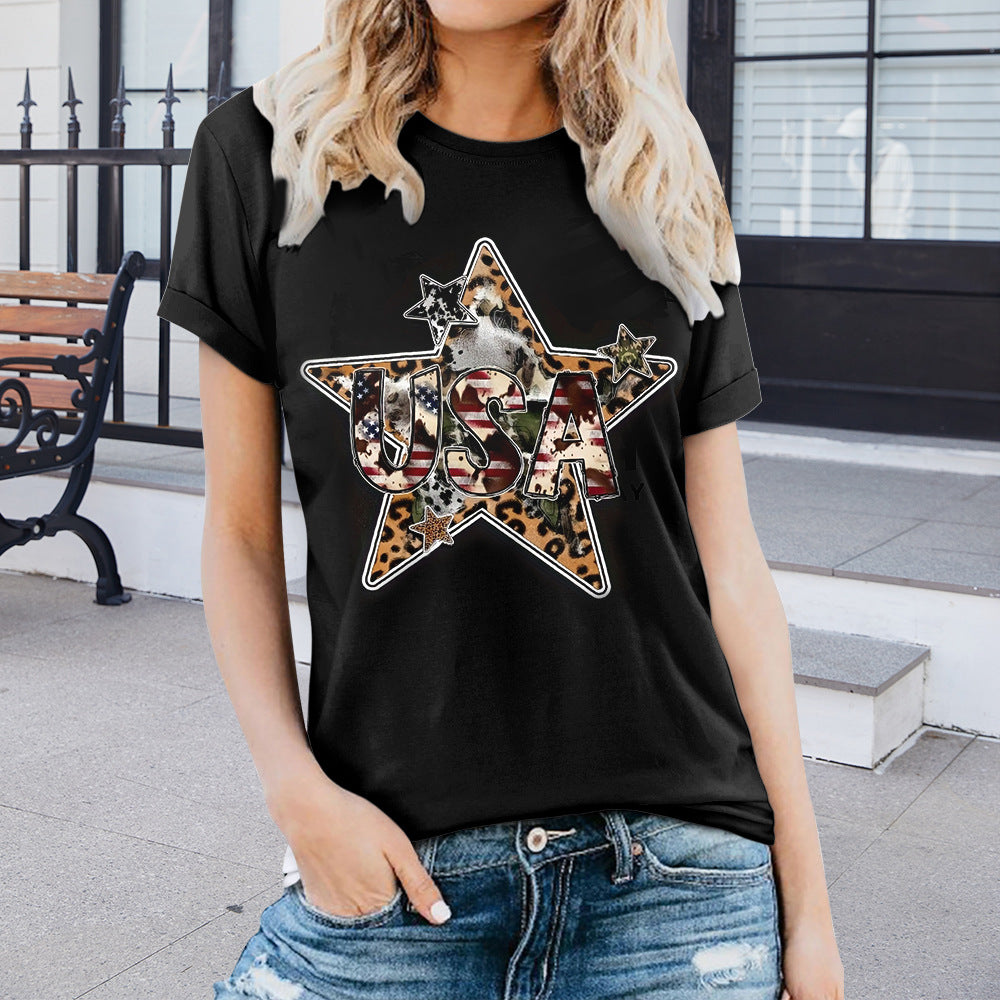 Americana Graphic Print Short Sleeve T-Shirt - Star - 6