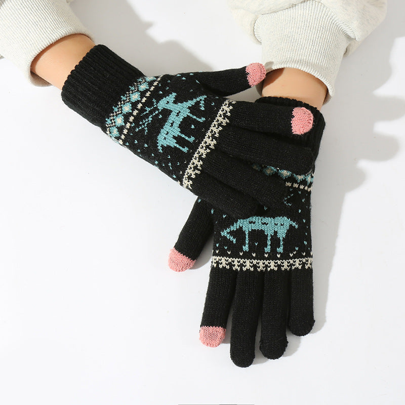 Nordic Reindeer Knit Touchscreen Winter Gloves - Black