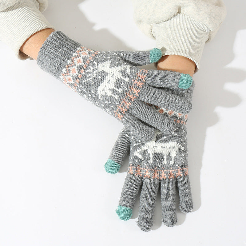 Nordic Reindeer Knit Touchscreen Winter Gloves - Grey