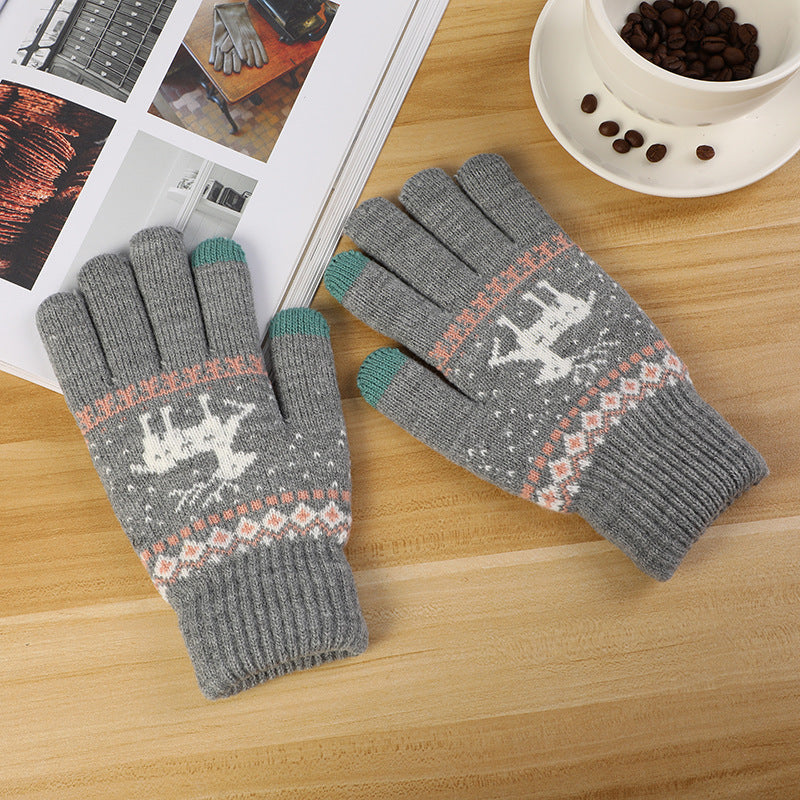 Nordic Reindeer Knit Touchscreen Winter Gloves - Grey - 1