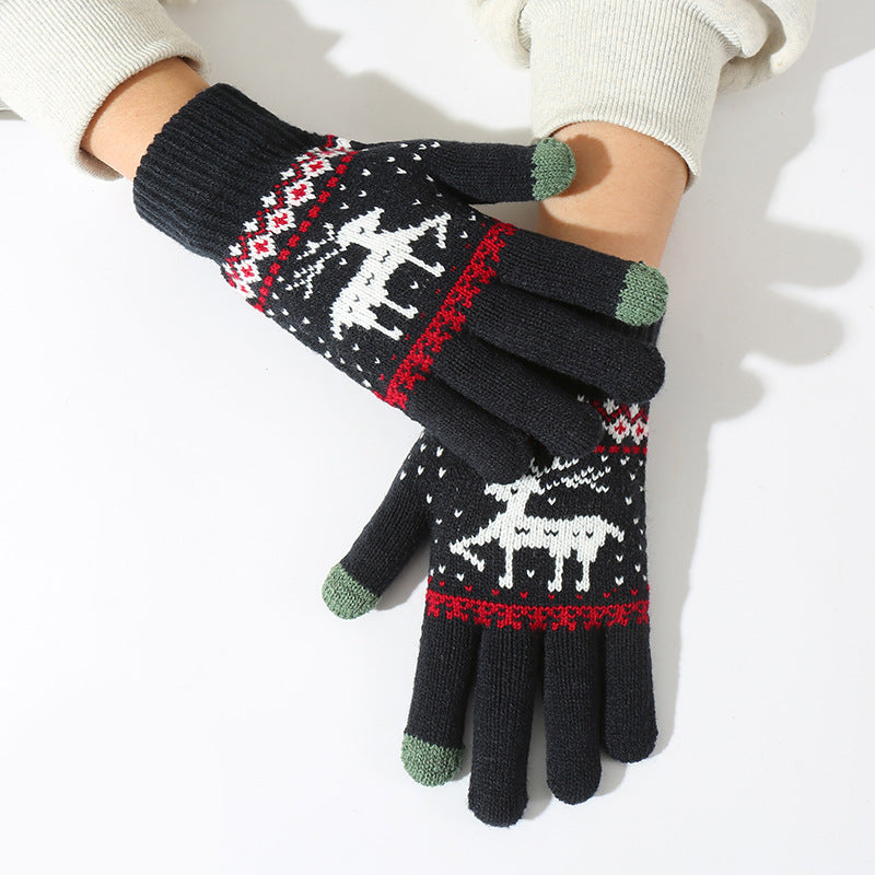 Nordic Reindeer Knit Touchscreen Winter Gloves - Navy