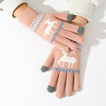 Nordic Reindeer Knit Touchscreen Winter Gloves - Pink