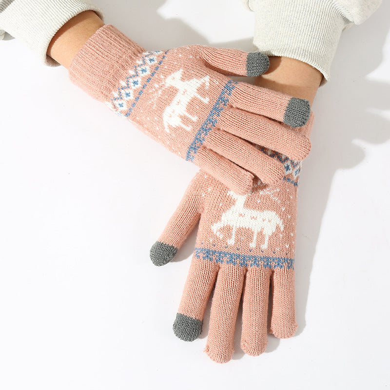 Nordic Reindeer Knit Touchscreen Winter Gloves - Pink