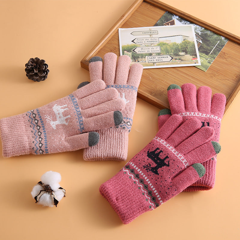 Nordic Reindeer Knit Touchscreen Winter Gloves - Red
