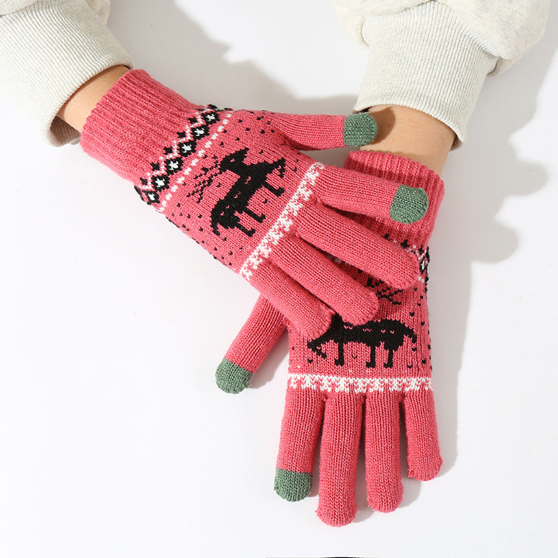 Nordic Reindeer Knit Touchscreen Winter Gloves - Red - 1