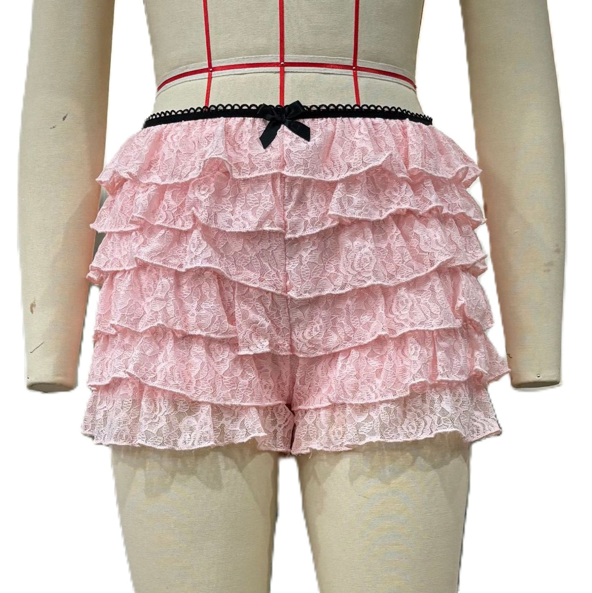 Layered Lace Frill Bow Shorts - Pink