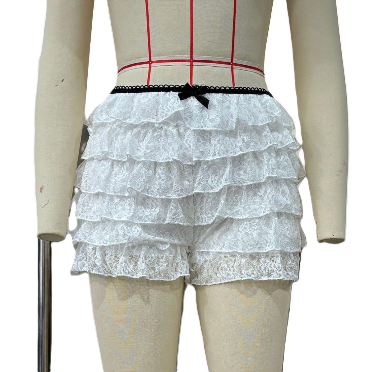Layered Lace Frill Bow Shorts - White