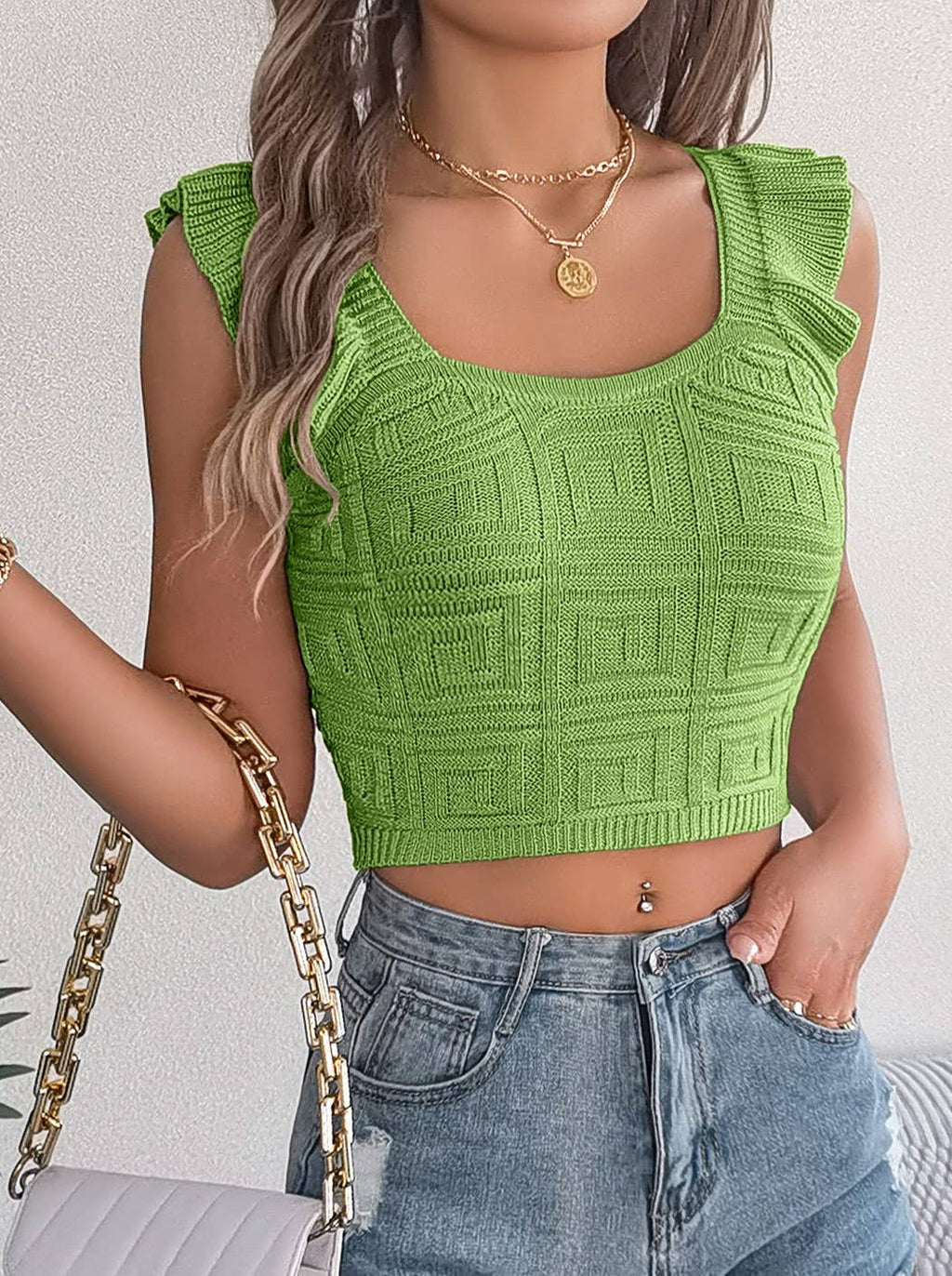Geometric Texture Knit Crop Tank