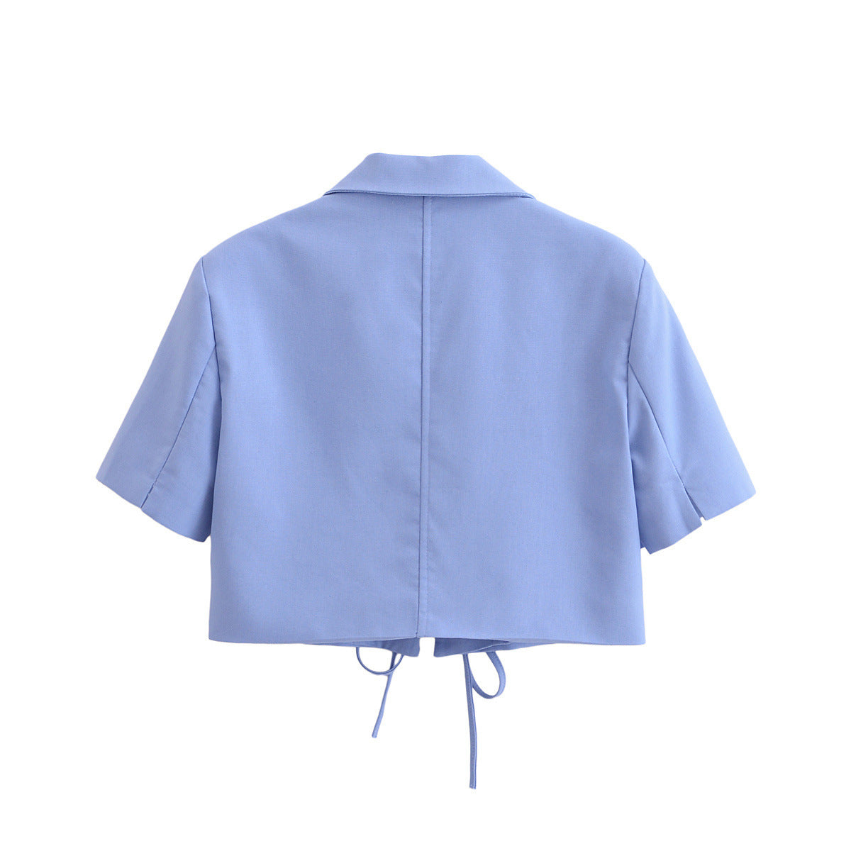 Cropped Short Sleeve Tie Front Blazer - Blue - 1