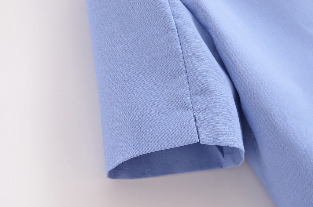 Cropped Short Sleeve Tie Front Blazer - Blue - 10