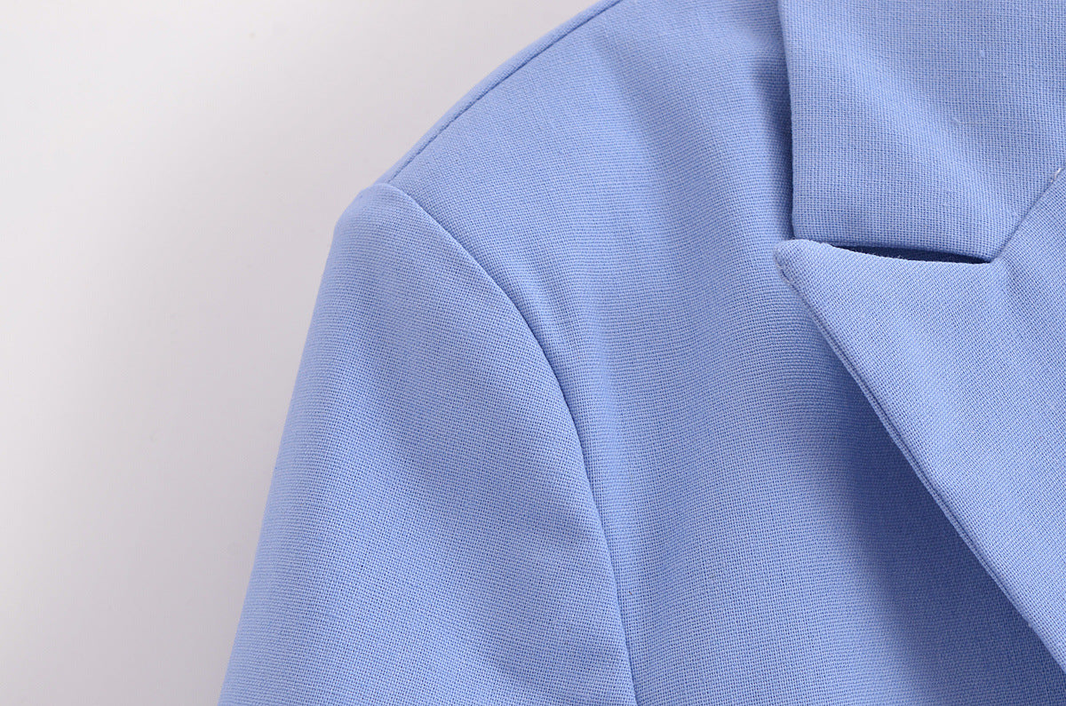 Cropped Short Sleeve Tie Front Blazer - Blue - 4