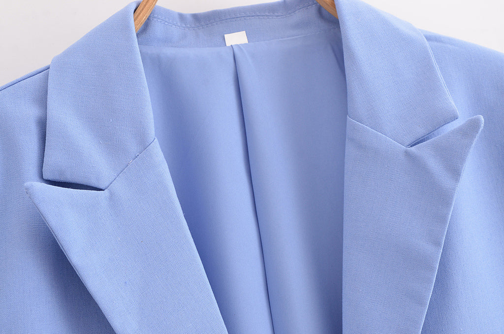 Cropped Short Sleeve Tie Front Blazer - Blue - 5