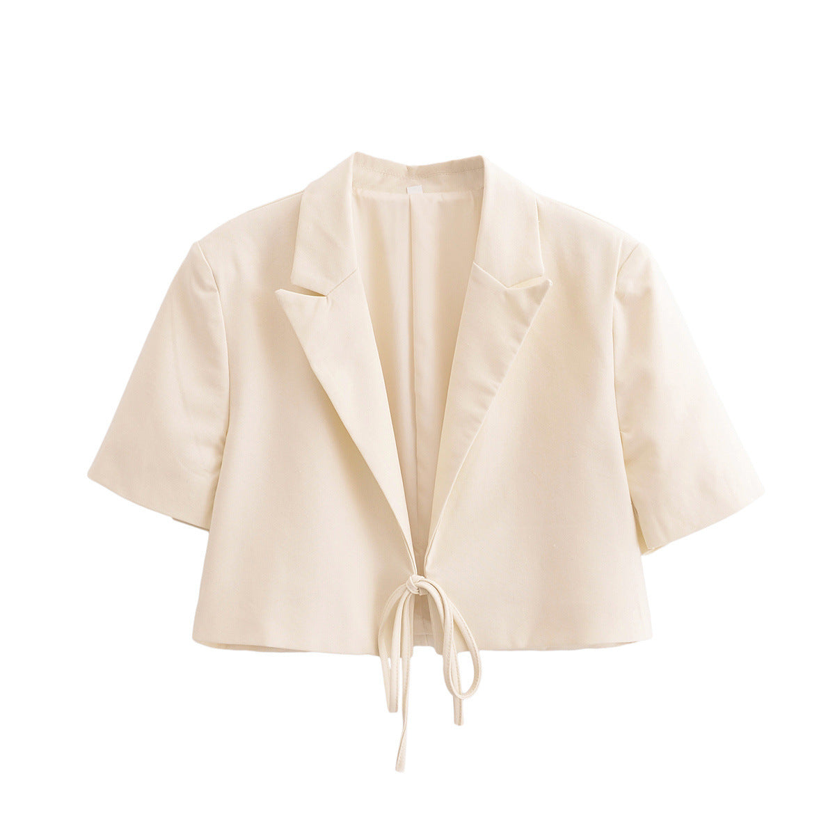Cropped Short Sleeve Tie Front Blazer - White