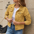 Cropped Denim Trucker Jacket with Flap Pockets - Yellow