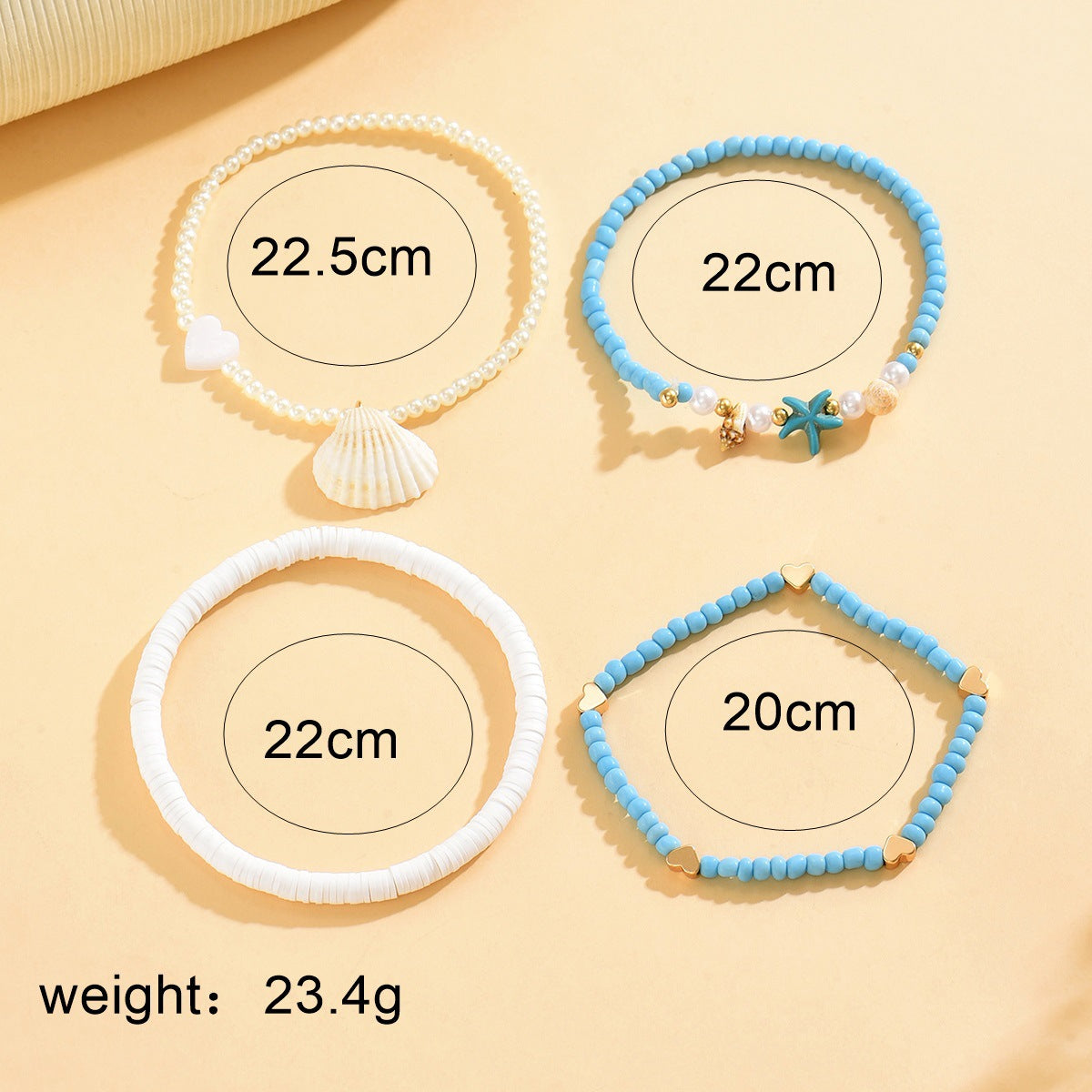 Seashell Starfish Layered Beach Anklet Set - Blue - 1